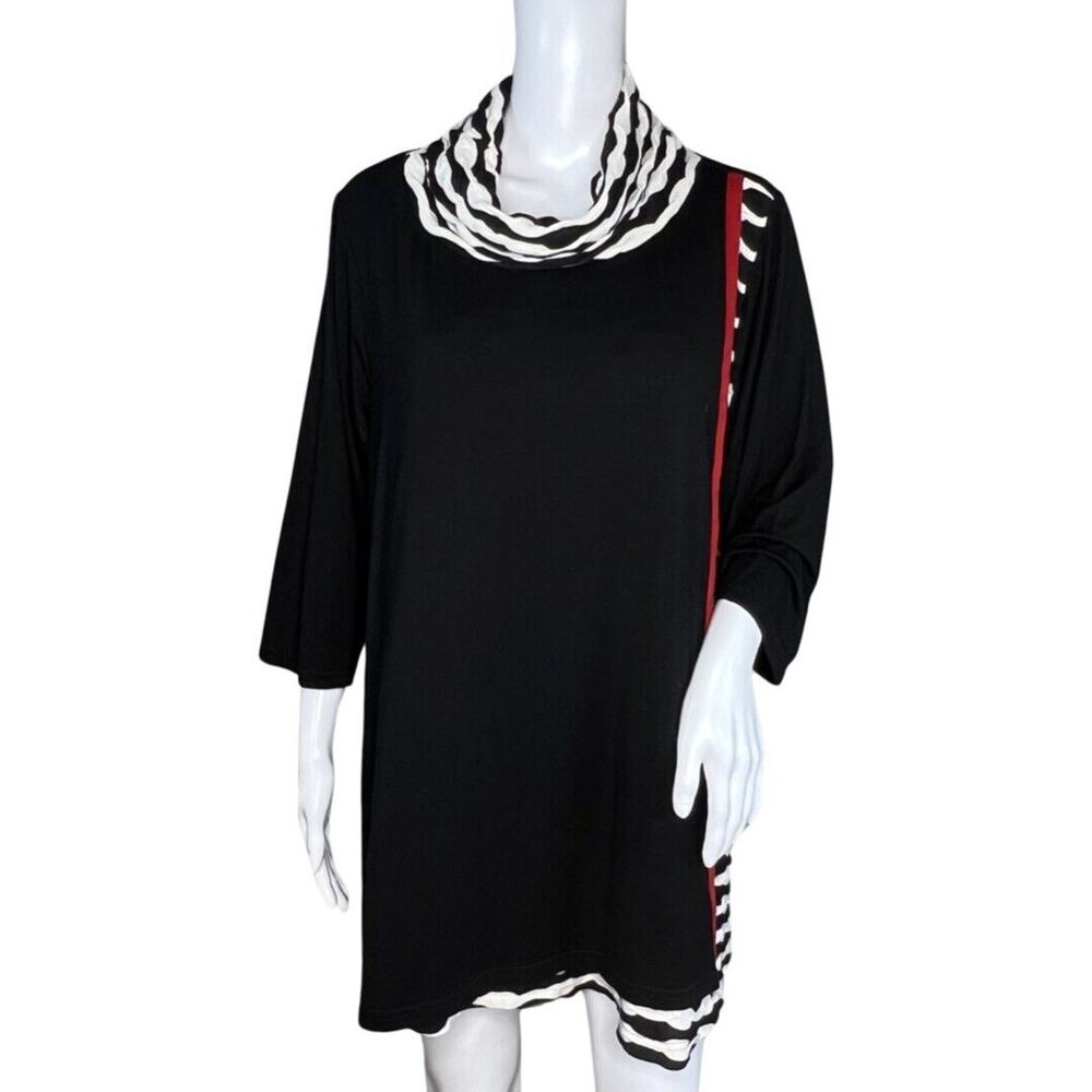 Babs Vancouver Shirt Womens 1X Black White Solid Stripe Tunic Artsy Lagenlook